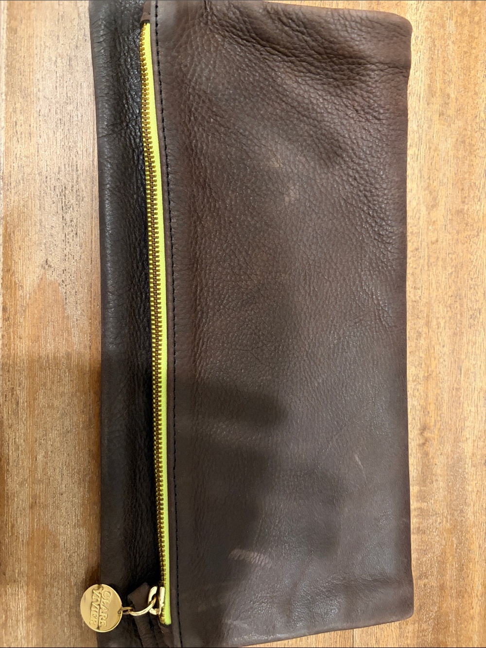 Men's Brown Leather Clutch with Yellow Zipper